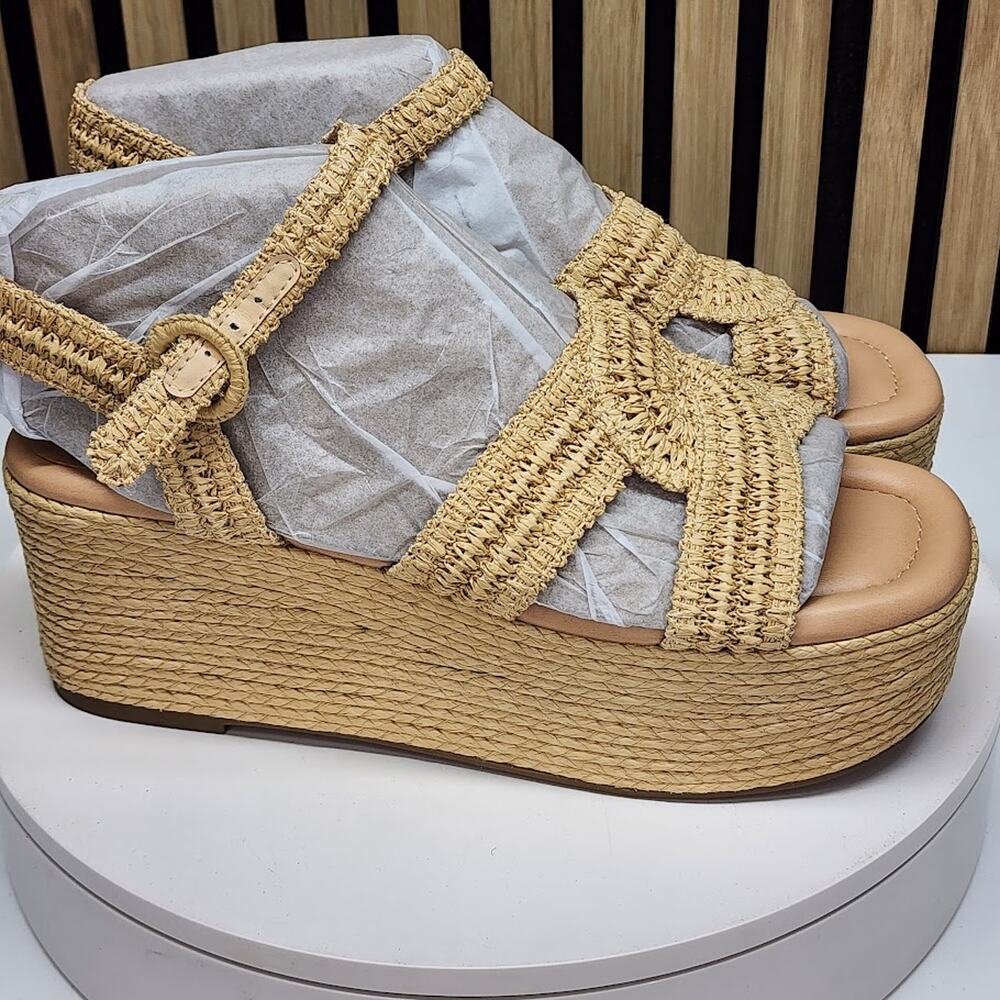 NEW - Marc Fisher LTD Payley Women’s Woven Platform Wedge Sandals Natural 10 M - Picture 2 of 9